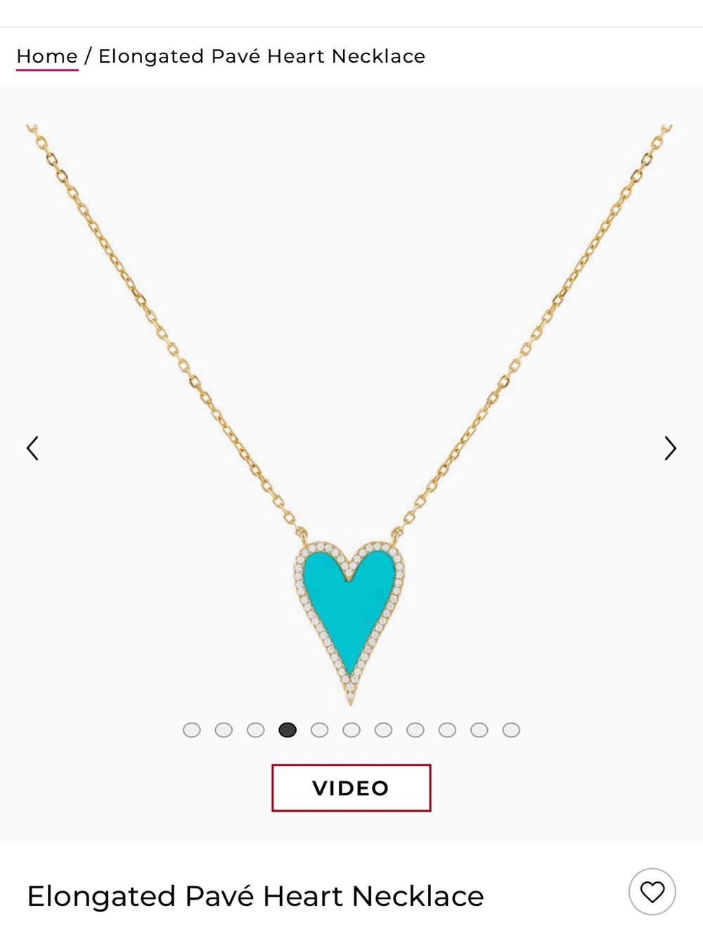 Adina Eden Elongated Pavé Heart Necklace - Turquoise and Gold